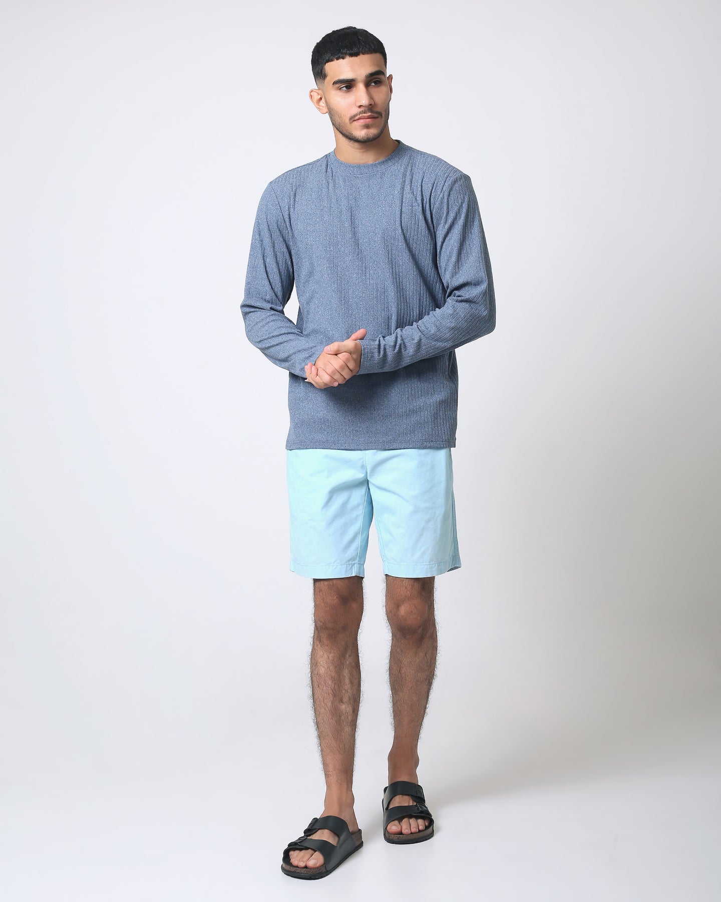 Quieti Performance Regular Fit, Blue Heather Rib Knit, Long Sleeve Crew Neck Tee